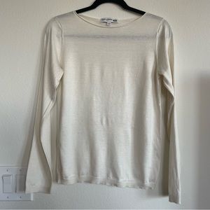 Uniqlo Cream Semi-Sheer 100% Silk Long-Sleeve Boat-Neck Knit Too Shirt Sweater